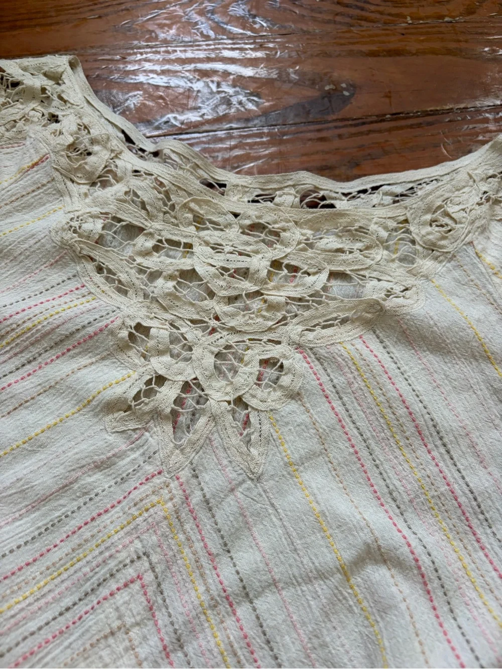 Free People Floating Memories Blouse Retro Crochet Lace Ivory size L Boho